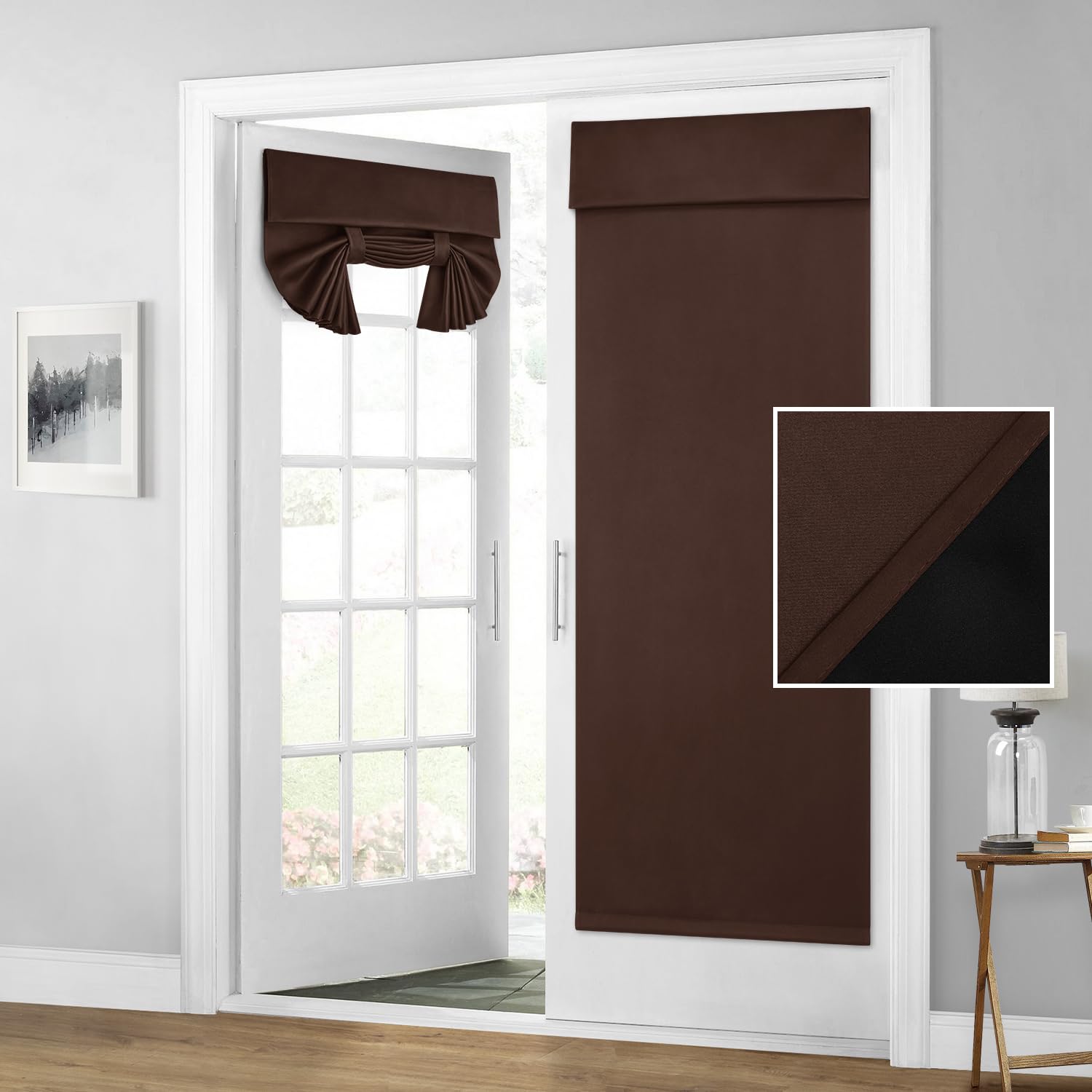 Homeideas 100% Blackout French Door Curtains, Privacy Door Curtains For Door Window, 26 X 68 Inch Room Darkening Curtains, Thermal Insulated Door Window Shades For Bedroom, (1 Panel, Brown)